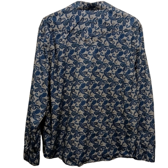 Men's XXL Blue Paisley Regular Fit Authenic Western Shirt W/Pearl Snaps - Picture 5 of 7